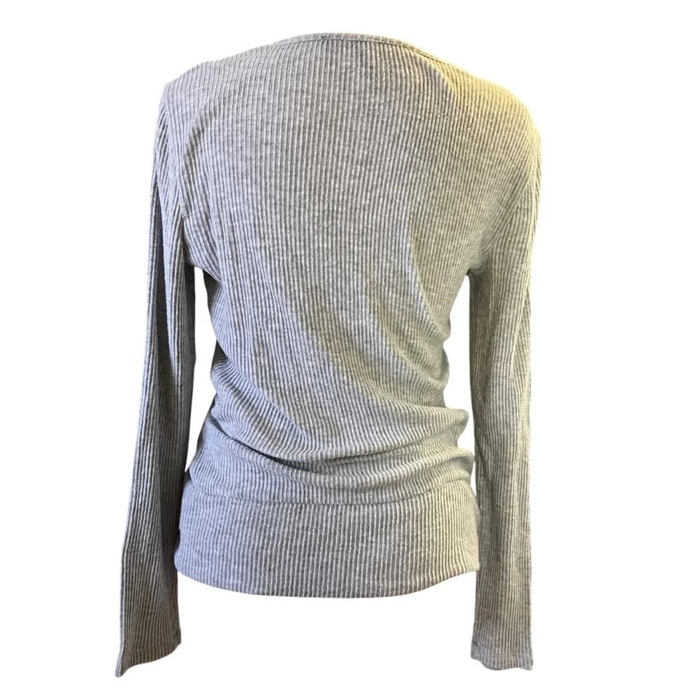 White House Black Market Women's Gray Ribbed Wrap Top XS Yoga Comfort